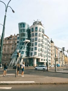 Explore modern architecture with the Dancing House in Prague, Czechia.