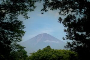 Mount fuji in summer without snow, with star frame