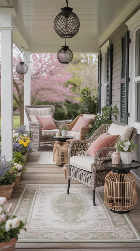 How to Instantly Refresh Your Spring Porch 🌸 spring porch with lanters